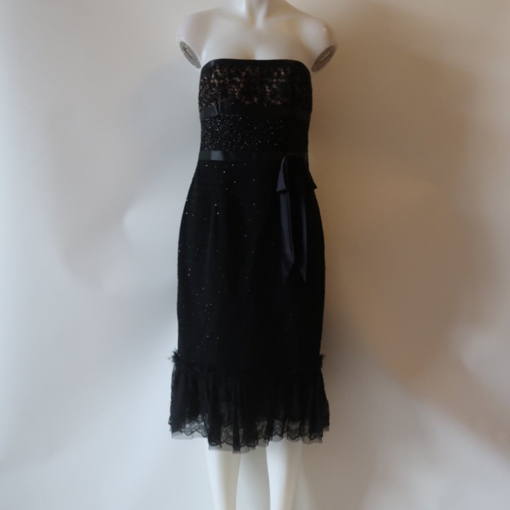 CARMEN MARC VOLVO BLK LACE & BEADED GOWN 10